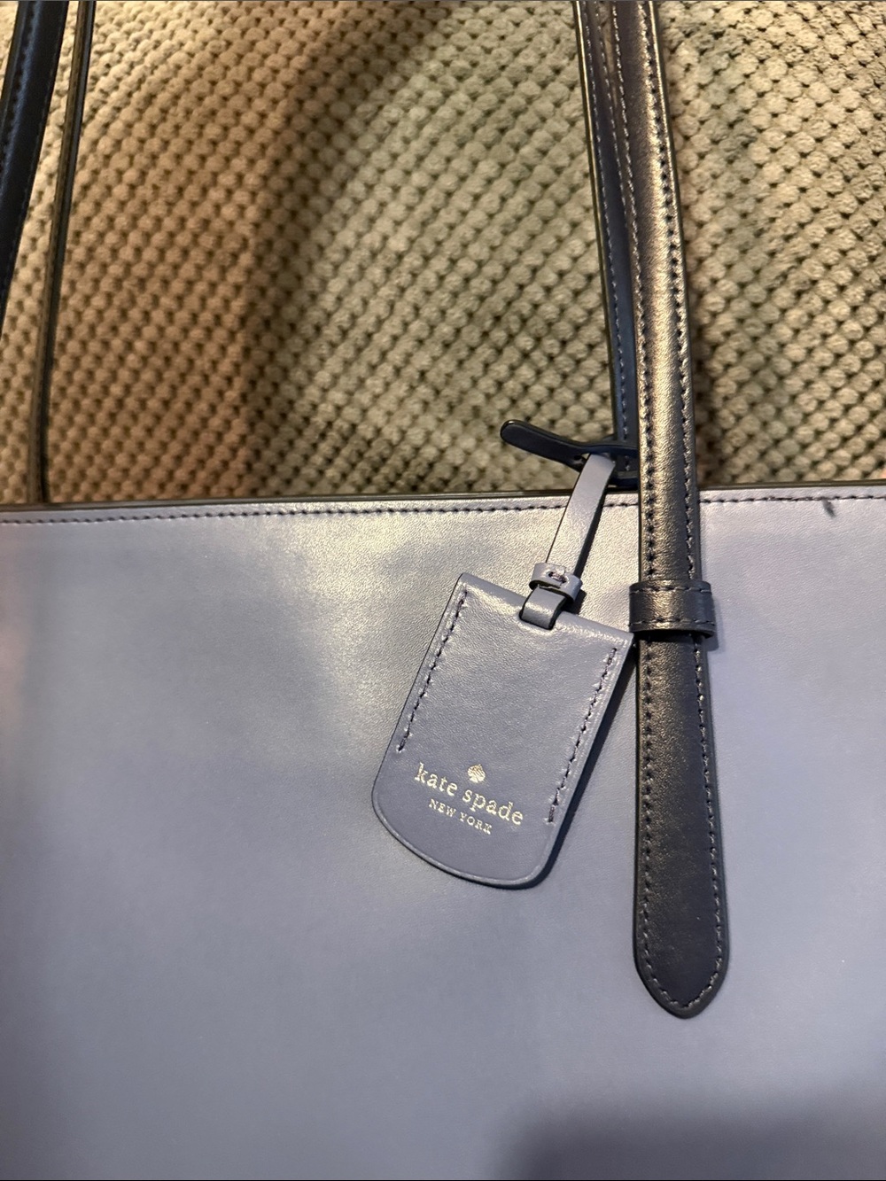 kate spade two tone blue Leather Bag Tag with Logo tag - Picture 5 of 5